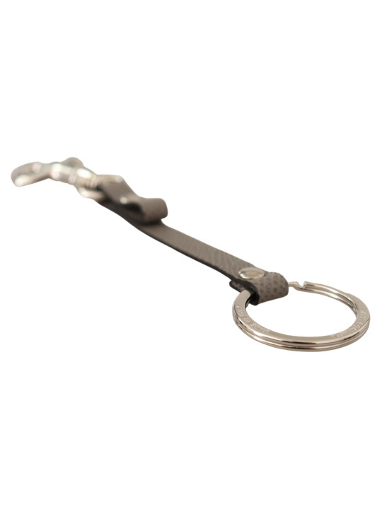 Keychains Elegant Gray Leather Keyring with Silver Accents 190,00 € 8059226919049 | Planet-Deluxe