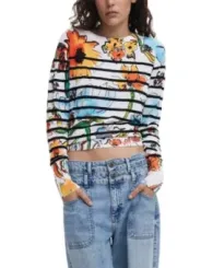 Blumiger gestreifter Desigual Pullover Jeans