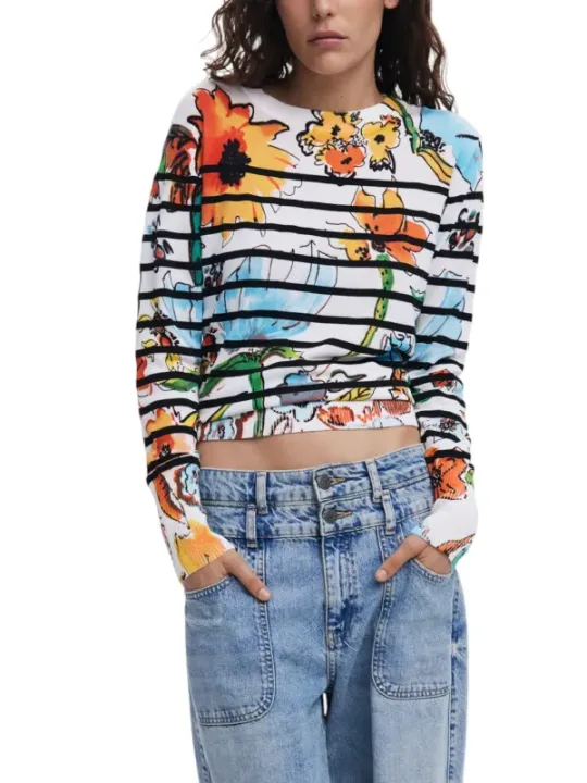 Blumiger gestreifter Desigual Pullover Jeans