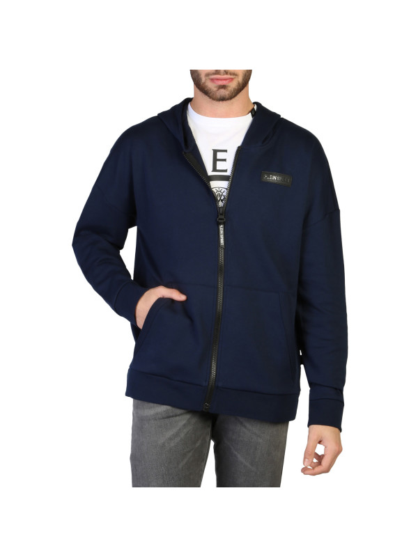 Blauer Kapuzenpullover mit goldenem Reißverschluss Blauer Kapuzenpullover mit goldenem Reißverschluss