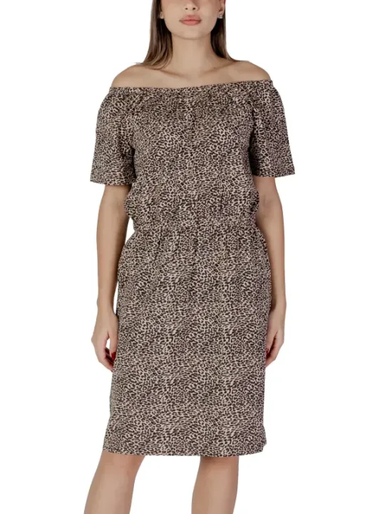 Leopardenmuster Strickkleid mit Bindegürtel