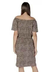 Leopardenmuster Kleid, schulterfrei, knielang
