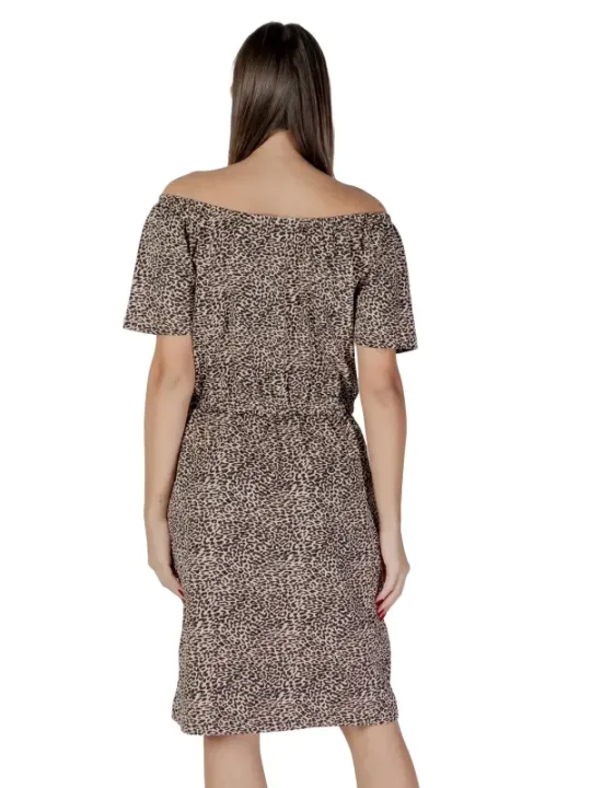 Leopardenmuster Kleid, schulterfrei, knielang