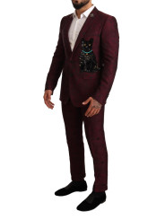 Suits Elegant Maroon Leaf Pattern Two-Piece Suit 5.800,00 € 8059226506997 | Planet-Deluxe