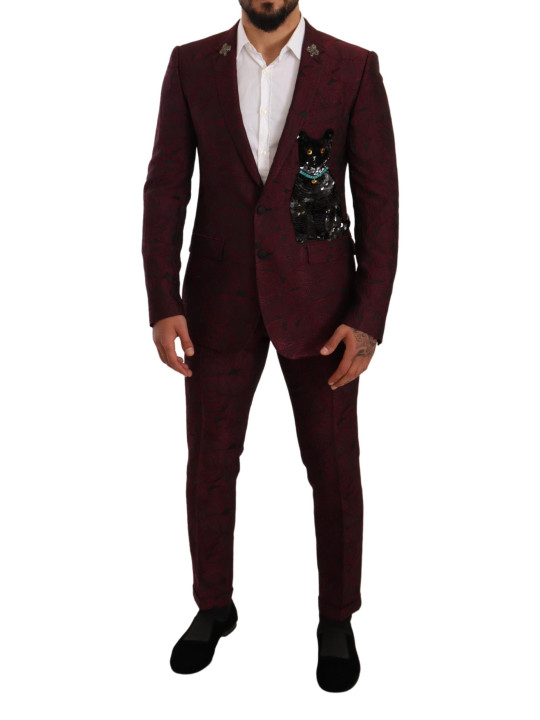 Suits Elegant Maroon Leaf Pattern Two-Piece Suit 5.800,00 € 8059226506997 | Planet-Deluxe