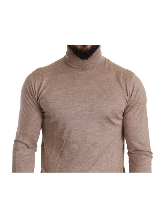 Sweaters Beige Turtleneck Cashmere-Silk Blend Sweater 1.100,00 € 8050246186206 | Planet-Deluxe