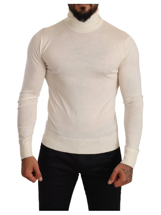 Sweaters Ivory Cashmere-Silk Blend Turtleneck Sweater 1.100,00 € 8057155144570 | Planet-Deluxe