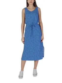 Blaues Punktkleid mit Taillenkordel