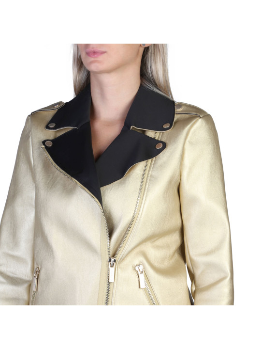 Goldene Bikerjacke mit schwarzem Kragen