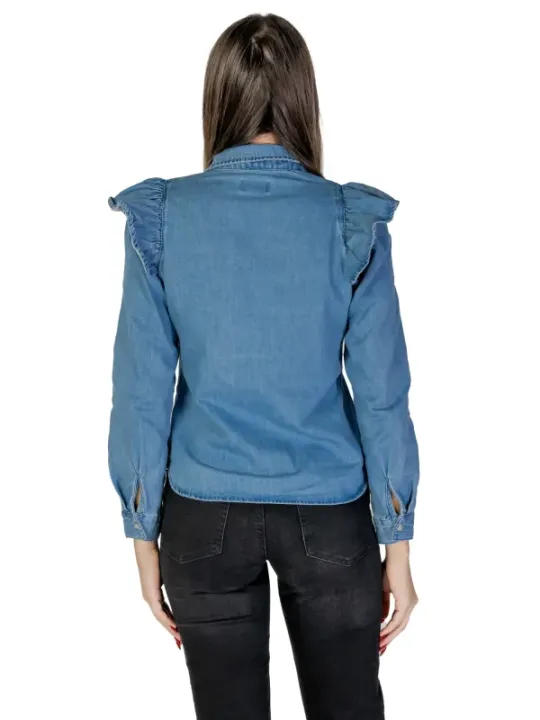 Frauen Jeanshemd mit Schulterrüschen