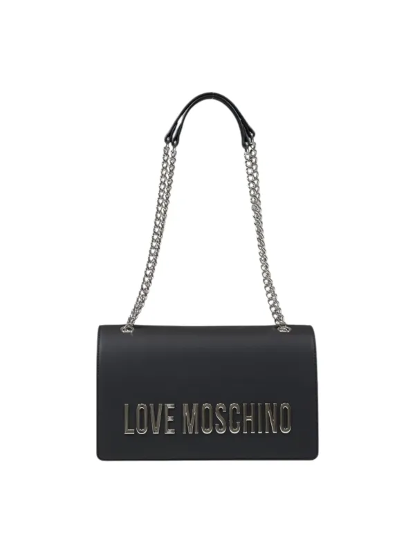 Schwarze Lederhandtasche mit Kettenriemen Schwarze Lederhandtasche mit Kettenriemen