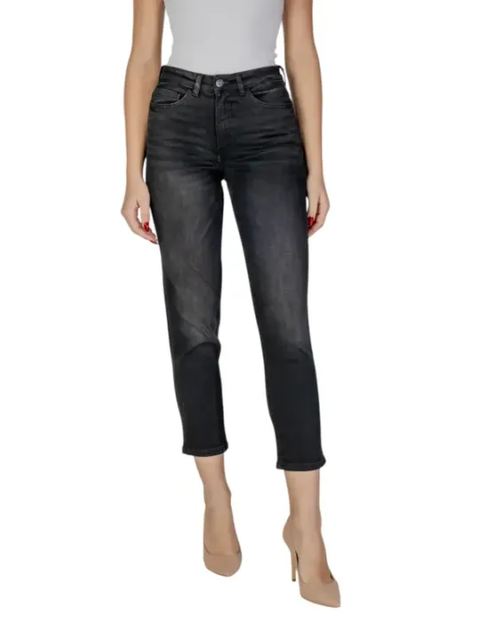 Distressed graue cropped Jeans Damen