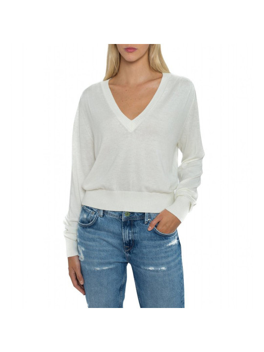 Weißer V-Ausschnitt Strickpullover Pepe Jeans