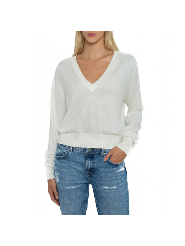 Weißer V-Ausschnitt Strickpullover Pepe Jeans Weißer V-Ausschnitt Strickpullover Pepe Jeans