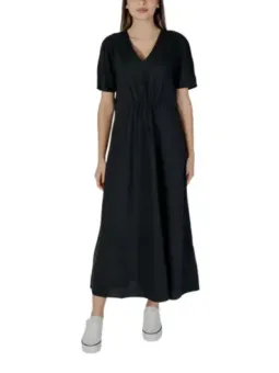 Schwarzes Midikleid mit Kordelzug