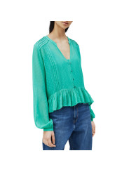 Grüne, transparente Bluse mit Polka-Punkten