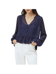 Marineblaue Bluse mit Knopfleiste