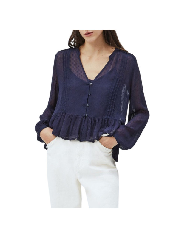 Marineblaue Bluse mit Knopfleiste Marineblaue Bluse mit Knopfleiste