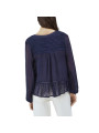 Dunkelblaue Punkt-Bluse mit Rüschen