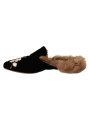 Flat Shoes Chic Black Velvet Floral Embroidered Slides 460,00 € 8058301884739 | Planet-Deluxe