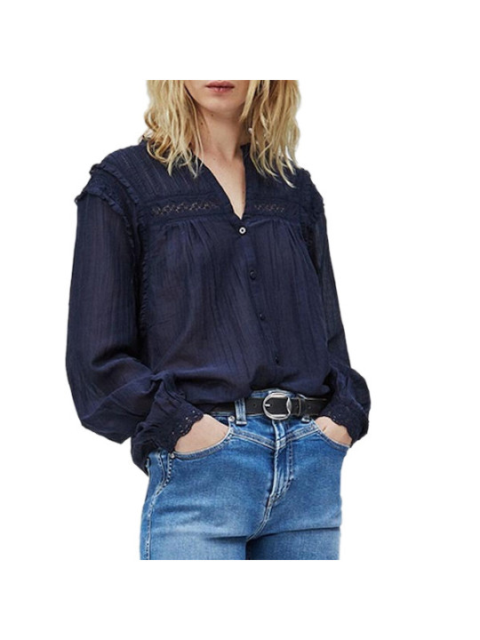 Marineblaue Bluse mit Spitzen-Details