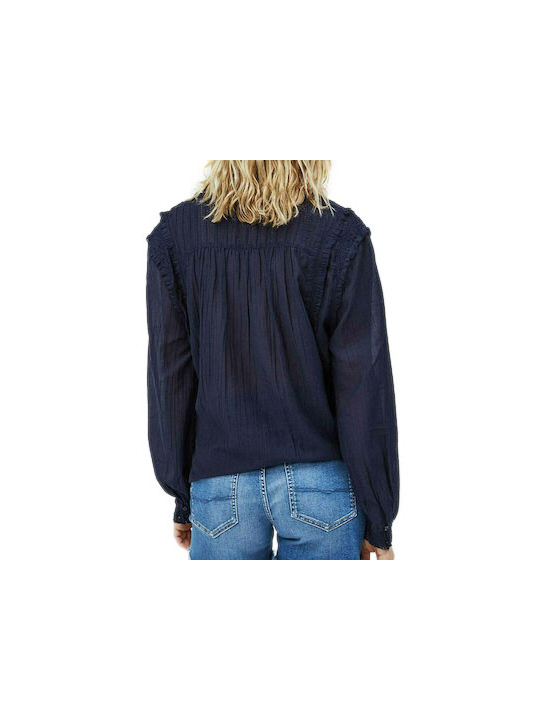 Dunkelblaue Bluse mit Rüschen detail