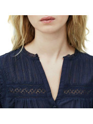 Marineblau gestreifte Damenbluse mit Spitze
