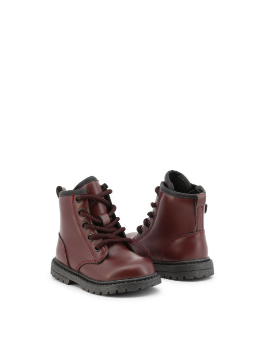 Burgunderfarbene Leder-Schnürstiefeletten
