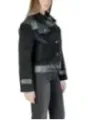 Schwarze Fleecejacke mit Lederdetails