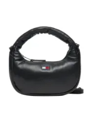 Schwarze Lederhandtasche mit gebogenem Griff