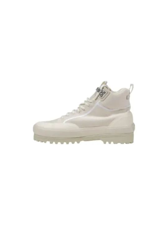 Weiße Superga Leder High-Top Stiefel