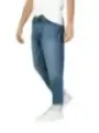 Distressed straight-leg blue denim jeans