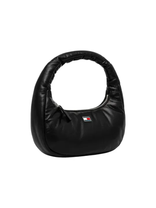 Schwarze Lederhandtasche mit Rundgriff
