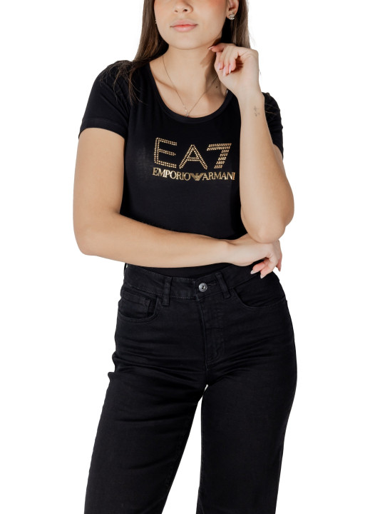 Weißes EA7 T-Shirt mit Strasssteinen