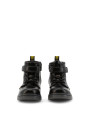 Schwarze Lederstiefeletten mit gelbem Detail