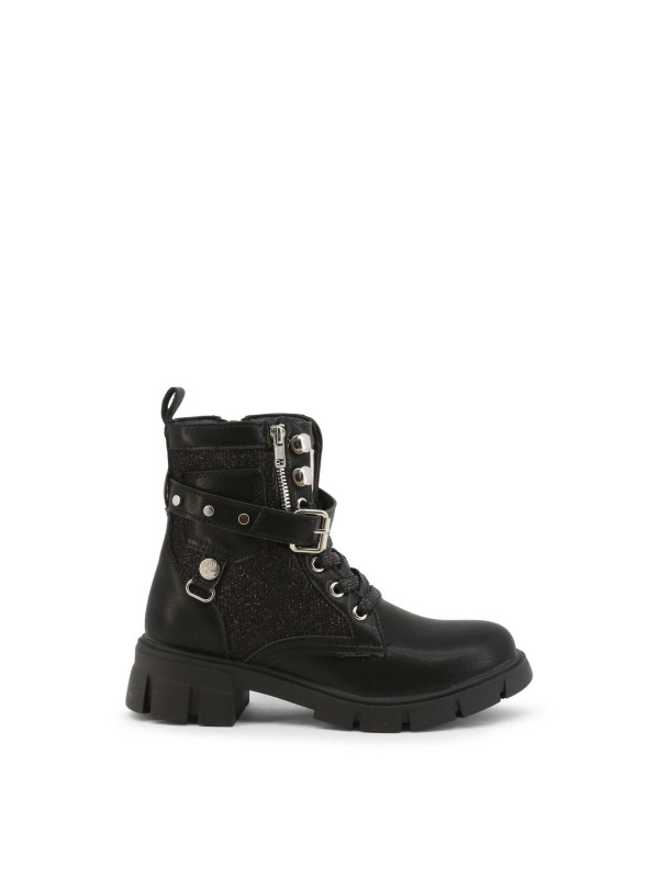 Schwarze Lederstiefel mit Glitzerdetails Schwarze Lederstiefel mit Glitzerdetails