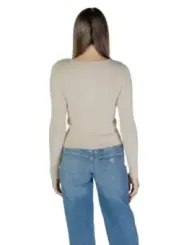 Cremefarbener Vila Strickpullover mit Rippen