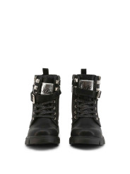 Schwarze Lederstiefel mit Schnallenverschluss
