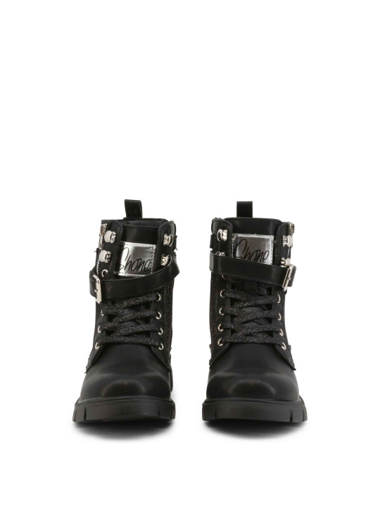 Schwarze Lederstiefel mit Schnallenverschluss