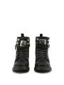 Schwarze Lederstiefel mit Schnallenverschluss