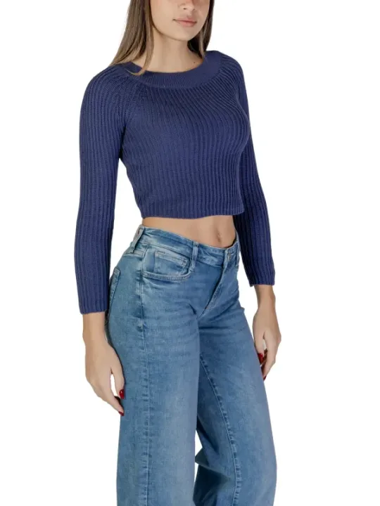 Dunkelgrauer gerippter Crop-Pullover