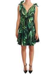 Dresses Elegant Flared Mini A-Line Dress in Green Leaf Print 1.800,00 € 8057155041909 | Planet-Deluxe