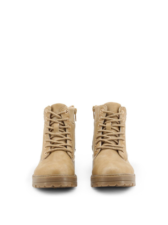 Beige Lederstiefel mit Schnürung