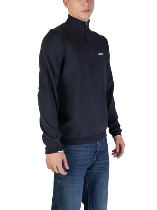 Grauer BOSS Mockhals-Reißverschluss-Pullover