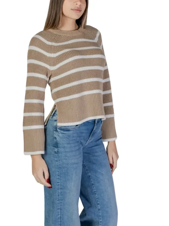 Gestreifter Baumwollpullover mit Faltdetail