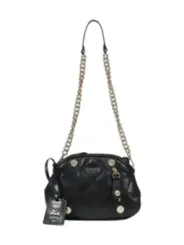 Schwarze Lederhandtasche mit Goldkette