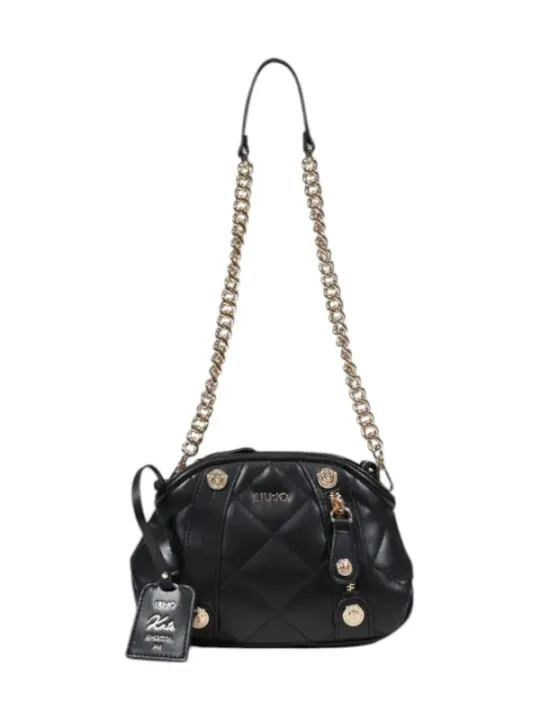 Schwarze Lederhandtasche mit Goldkette