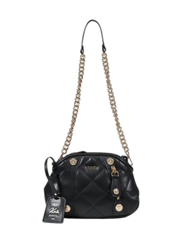 Schwarze Lederhandtasche mit Goldkette