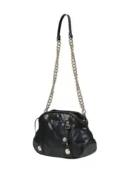 Schwarze Lederhandtasche mit Goldbeschlägen