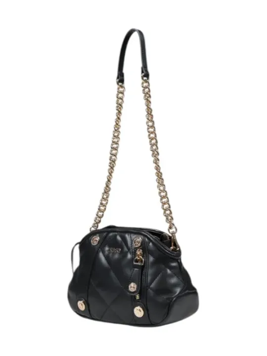 Schwarze Lederhandtasche mit Goldbeschlägen